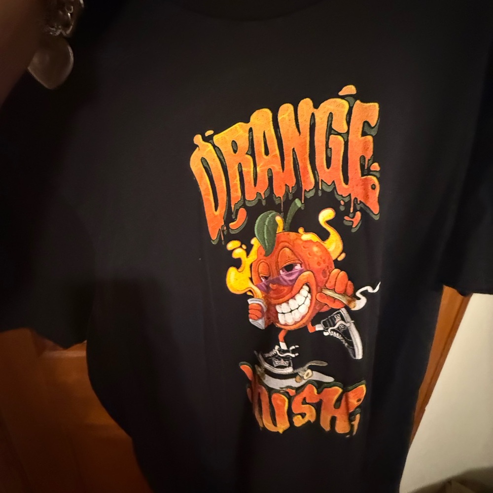Black T-Shirt with Orange Graphic